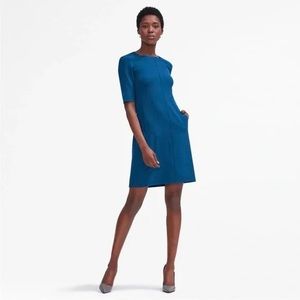 MM Lafleur Blue Teal Elbow-Sleeve Shift Dress